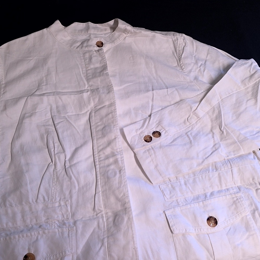 Talbots Jacket Women 3Xp White Linen Cotton Mandarin Collar Utility Coastal Gma